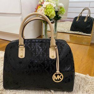 Michael Kors Shiny Black Monogram Satchel Bag